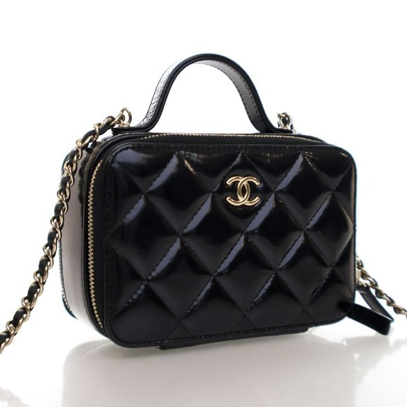 Chanel Small Black Glazed Calfskin Top Handle Vanity Case - Picture 2 of 14